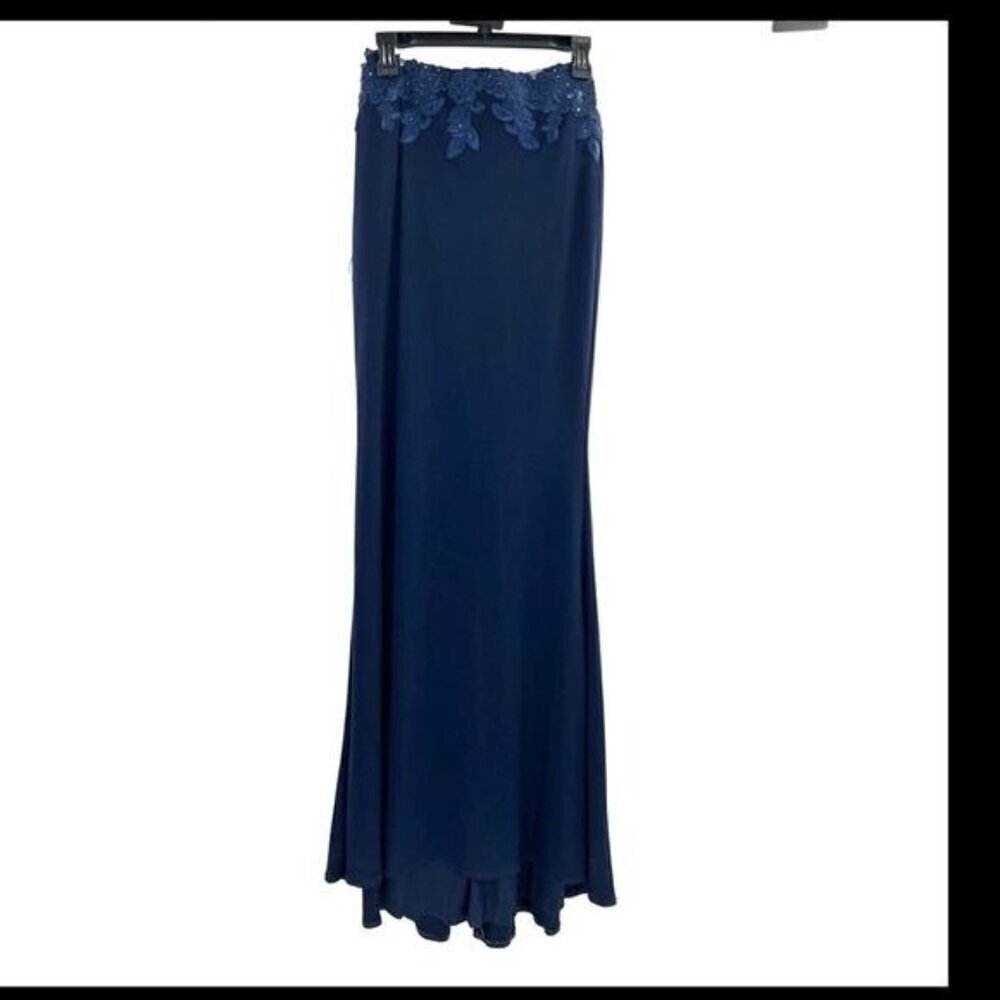 Faviana blue dress maxi long strapless embroidered size 4